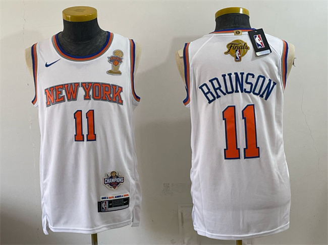 Men's New Yok Knicks #11 Jalen Brunson White 2026 Finals Champions Patch Statement Edition Stitched Jersey Men's New Yok Knicks #11 Jalen Brunson White 2026 Finals Champions Patch Statement Edition Stitched Jersey